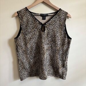 World Republic Silk Blend Leopard Print V-Neck Keyhole Tank Top XL